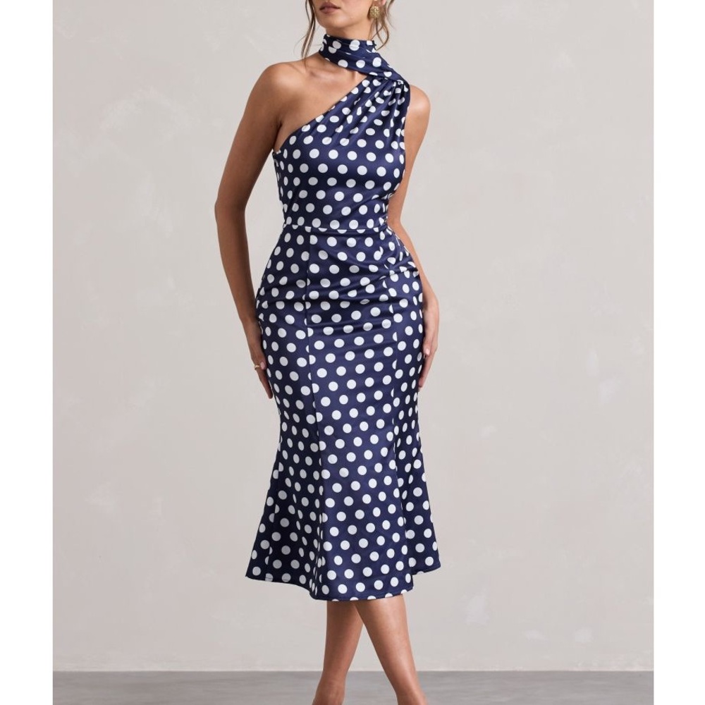 Club L London Polka Dot Asymmetrical Midi Dress